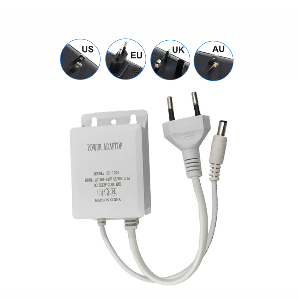 Outdoor Power Plug In - EU電源アダプター充電器,防水,CCTVセキュリティカメラ用,外部AC 100-240V入力,12V DC,2aの出力