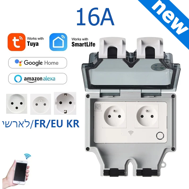 Outdoor Power With Timer - Tuya-タイマー付きのスマート電源ソケット,屋外コンセントip66,EU,WiFi,防水,家電製品,220V