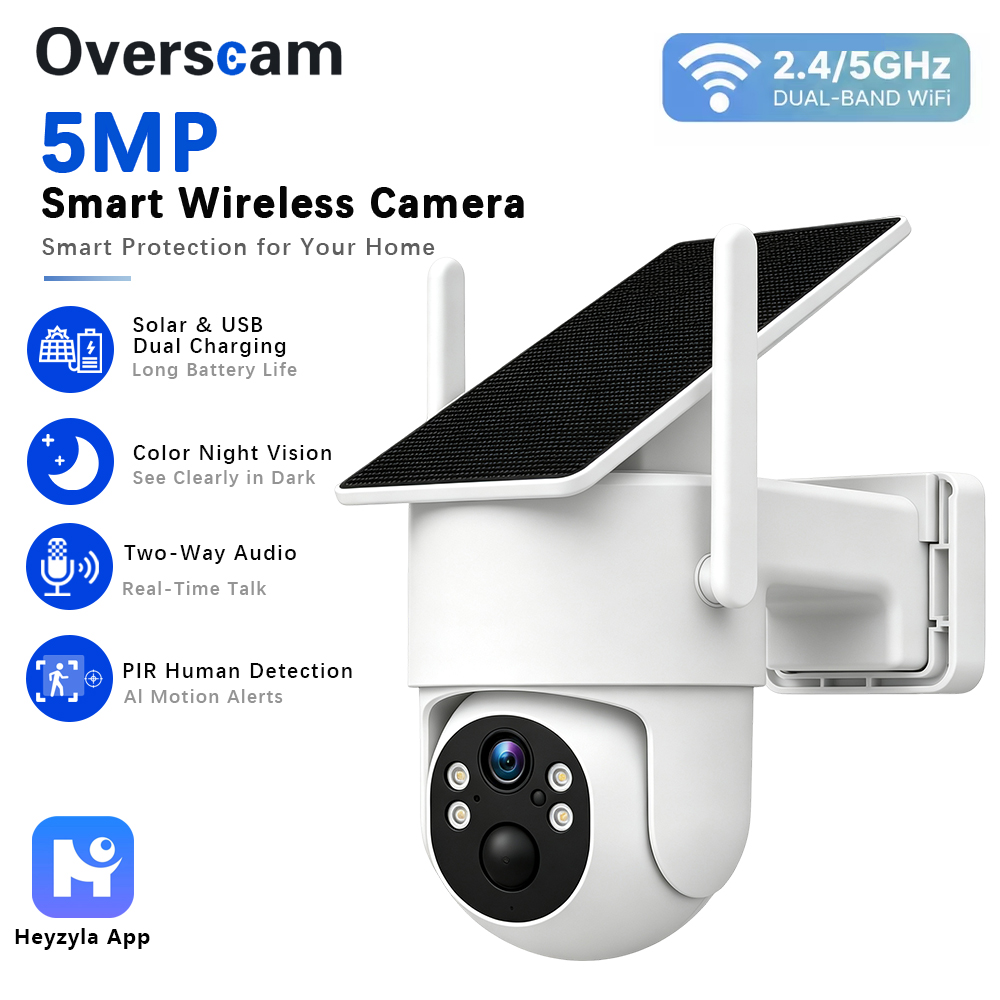 Outdoor Power Monitor - 5MP ソーラー駆動 PTZ カメラ屋外ワイヤレスホームモニタリング用固定ソーラーパネル 360 5GHz