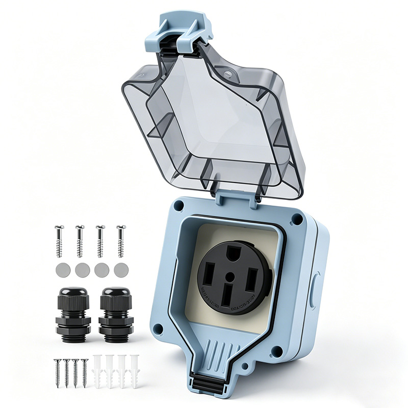 Outdoor Power Outlet - 屋外電源コンセントボックス 防水IP66 50A 125v250V プラグソケット 屋外コンセントカバー付き