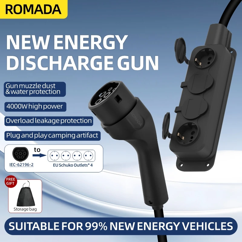 Outdoor Power Plug In - ポータブル16A 4KW V2Lケーブル 電気自動車サイドディスチャージプラグ EV充電器 IEC62196-2