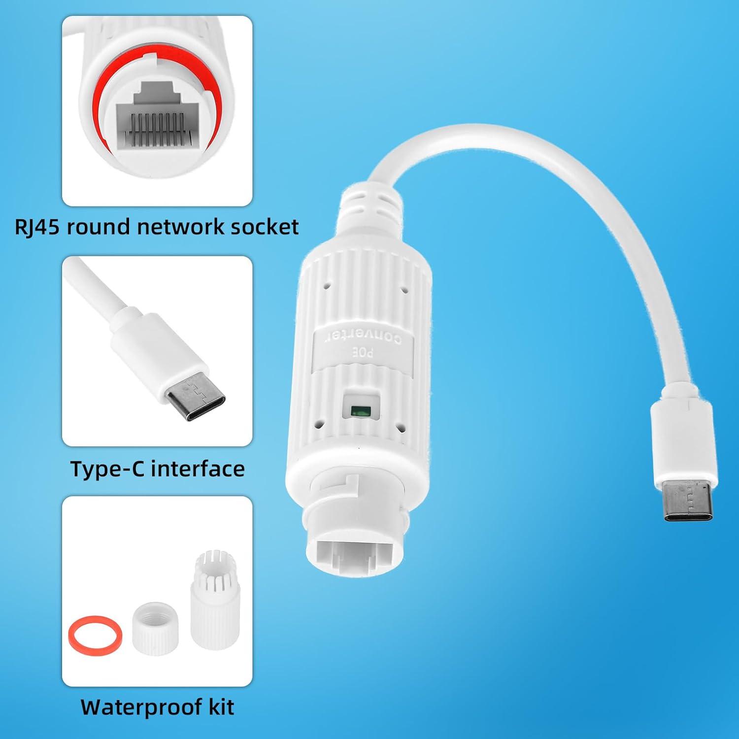 Outdoor Usb Power Adapter - POEからUSB-Cへの電源コンバーター、屋外防水RJ45メス-タイプCオス充電アダプター（防犯カメラ監視用）