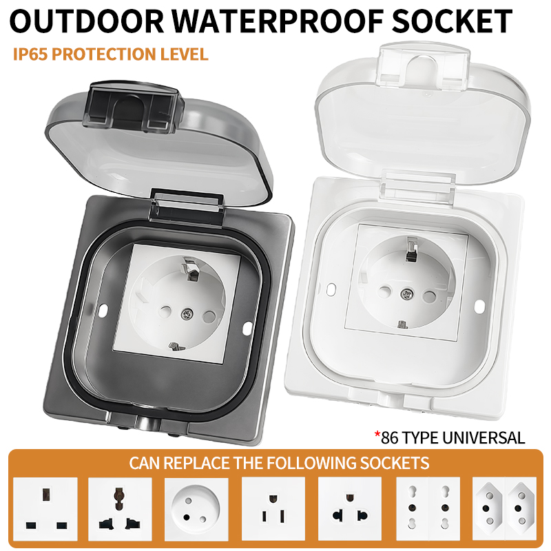 Outdoor Power Adapter - IP65防水屋外コンセント、16A高出力壁プレート、250V米国/タイスタイル10Aコンセント、浴室＆耐候性電気