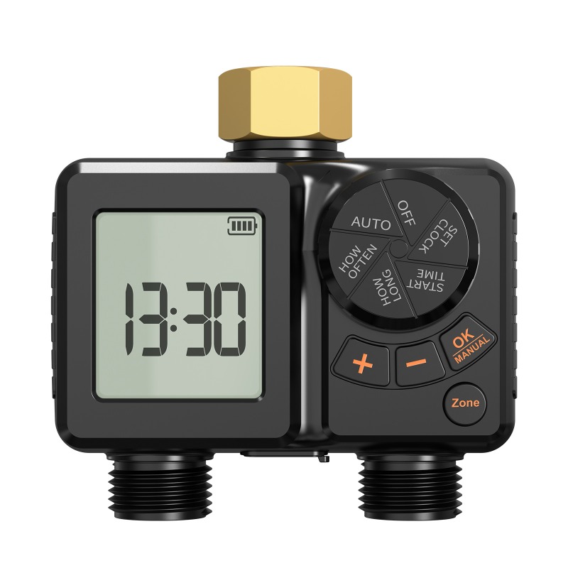 Outdoor Power With Timer - USB 5V電源式デュアルアウトレット自動ガーデンウォータータイマー、屋外植物の水やり用スマート灌漑バルブ