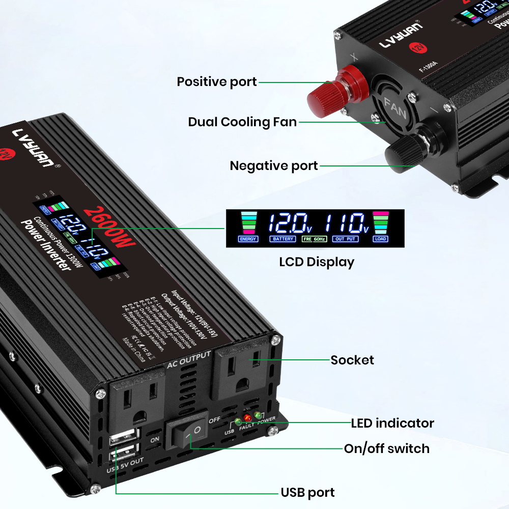 1500W 2000W 2600Wパワーインバーター DC  - Outdoor Usb Power Adapter のレビューと価格