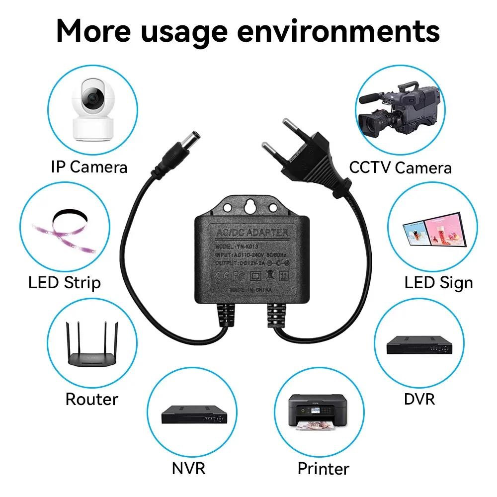 電源アダプタ DC12V 2A 防水 EU プラグ 5.5x - Outdoor Power Plug In のレビューと価格