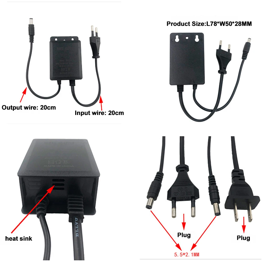 EU電源アダプター充電器,防水,CCTVセキュリティカメラ用 - Outdoor Power Plug In のレビューと価格