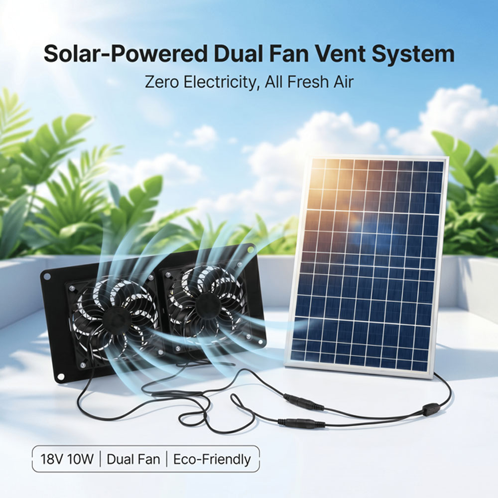10W 18V ソーラー式デュアルファン換気キット、独立制御 - Outdoor Power Kit のレビューと価格