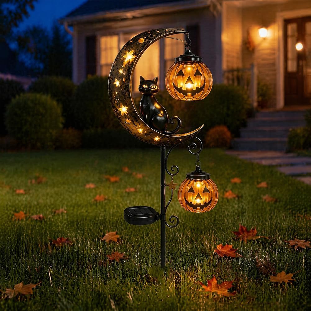 ソーラーハロウィン黒猫＆パンプキンムーンガーデンステークライ - Outdoor Power Stake のレビューと価格