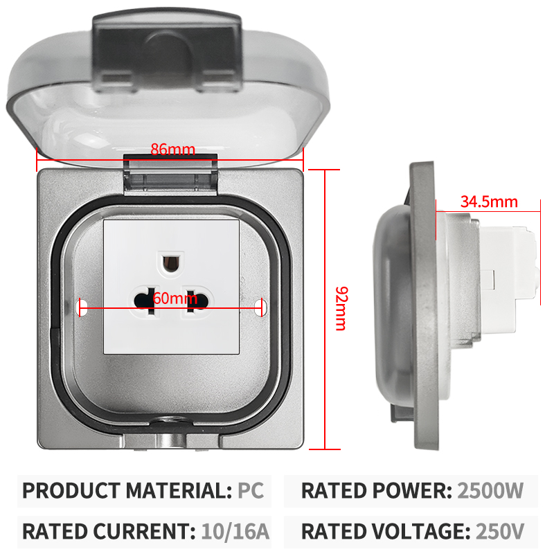 IP65防水屋外コンセント、16A高出力壁プレート、250V - Outdoor Power Adapter のレビューと価格