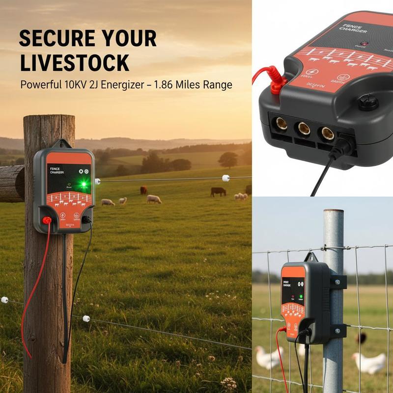 家畜用電気柵 10kV 2J 農場・牧草地用、LEDインジケ - Outdoor Power Plug In のレビューと価格