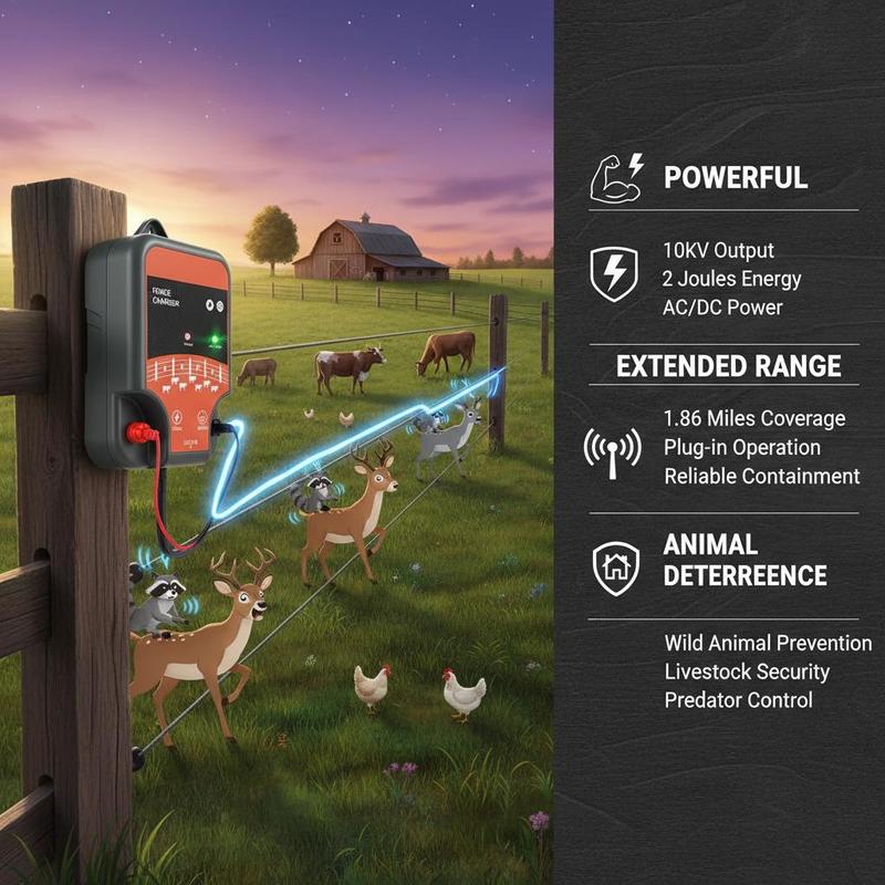 家畜用電気柵 10kV 2J 農場・牧草地用、LEDインジケ - Outdoor Power Plug In のレビューと価格